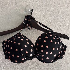 Victoria's Secret Black and Pink Bikini Top with Gold Clasp